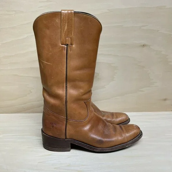 Vtg Frye Mens 70s Leather Pull On Western Cowboy Boots Brown 3815 9.5 D 70s Vtg FRYE Reddish Brown Leather Tall Knee High Cowboy  main image 3